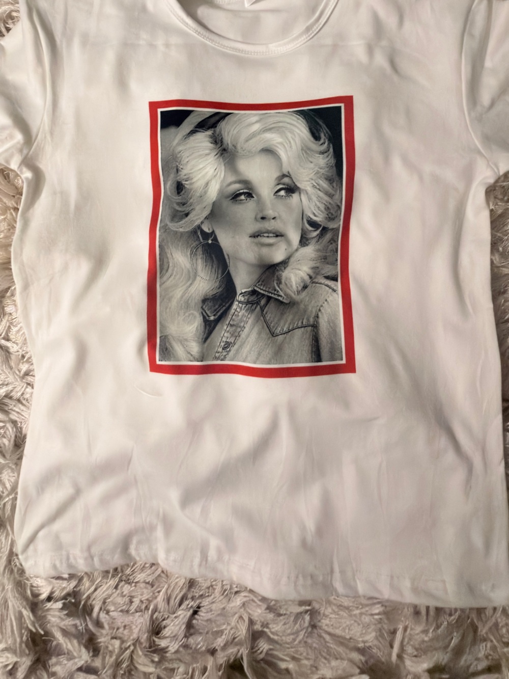 White Short-Sleeve Graphic Tee with Red-Trim Photo Print